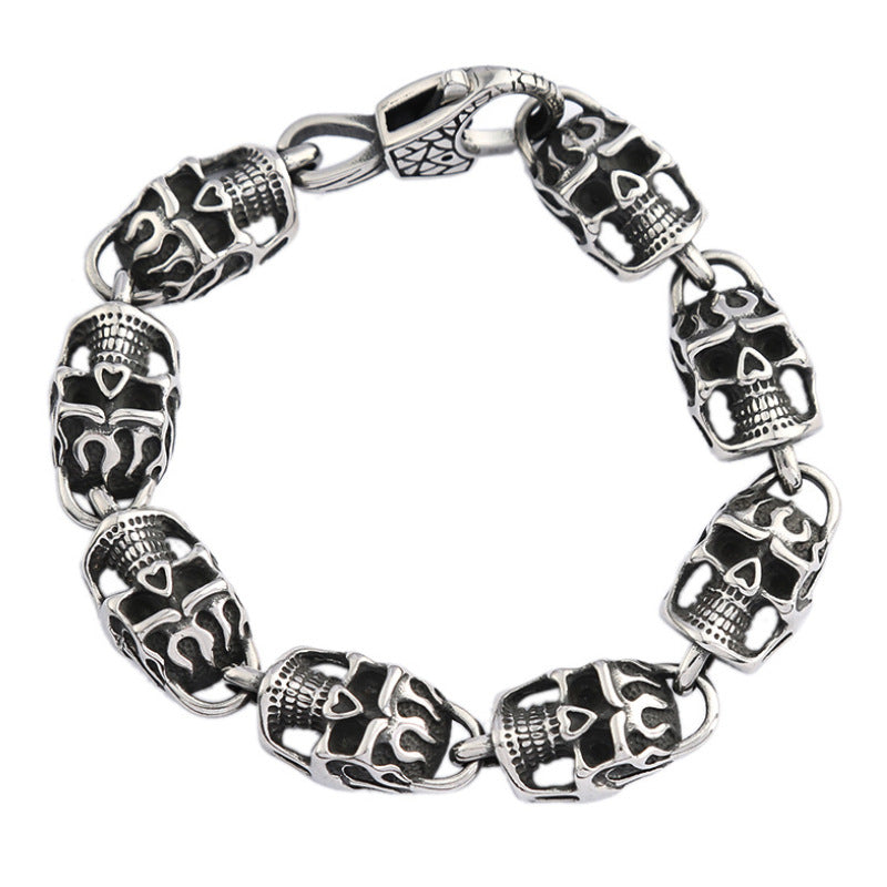 Men's Skull Punk Retro Street Hipster Glossy Release Buckle Bracelet