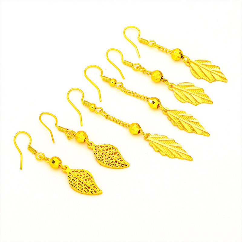 Women's Hook Vietnam Placer Gold Leaf-shaped Earrings