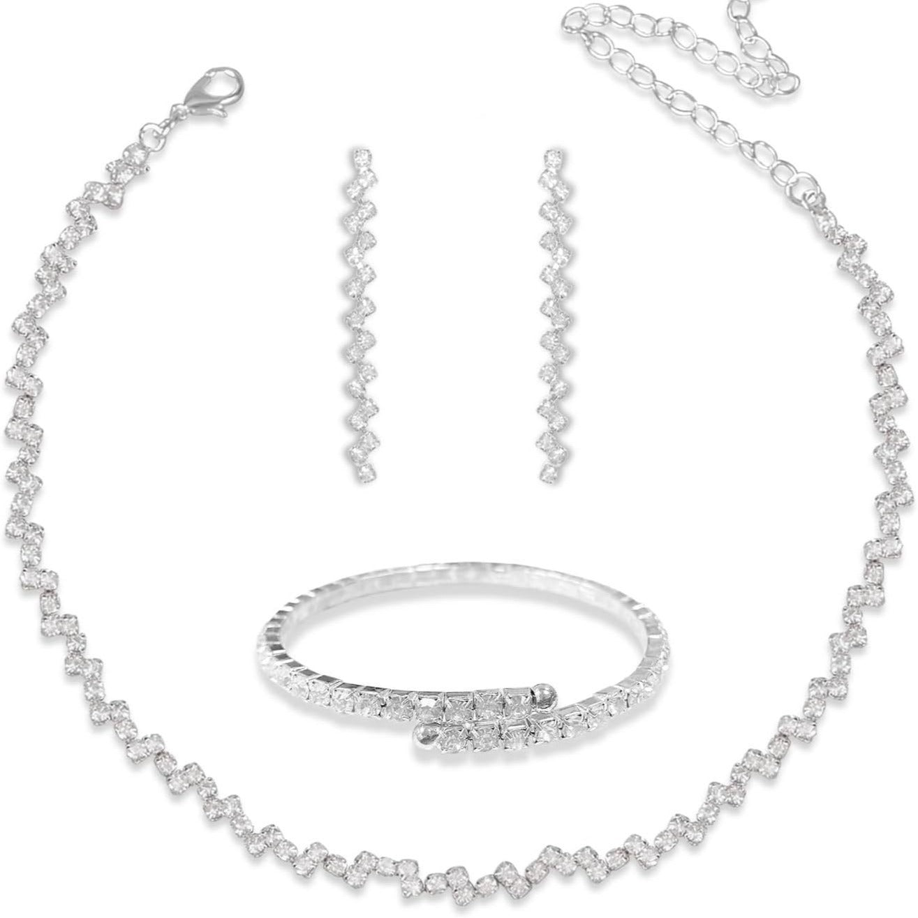 Women's Popular Three-piece Wave Flowing Formal Dress All Match Jewelry Set