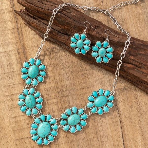 Retro Personalized Turquoise Flower Bohemian Chinese Style Earrings