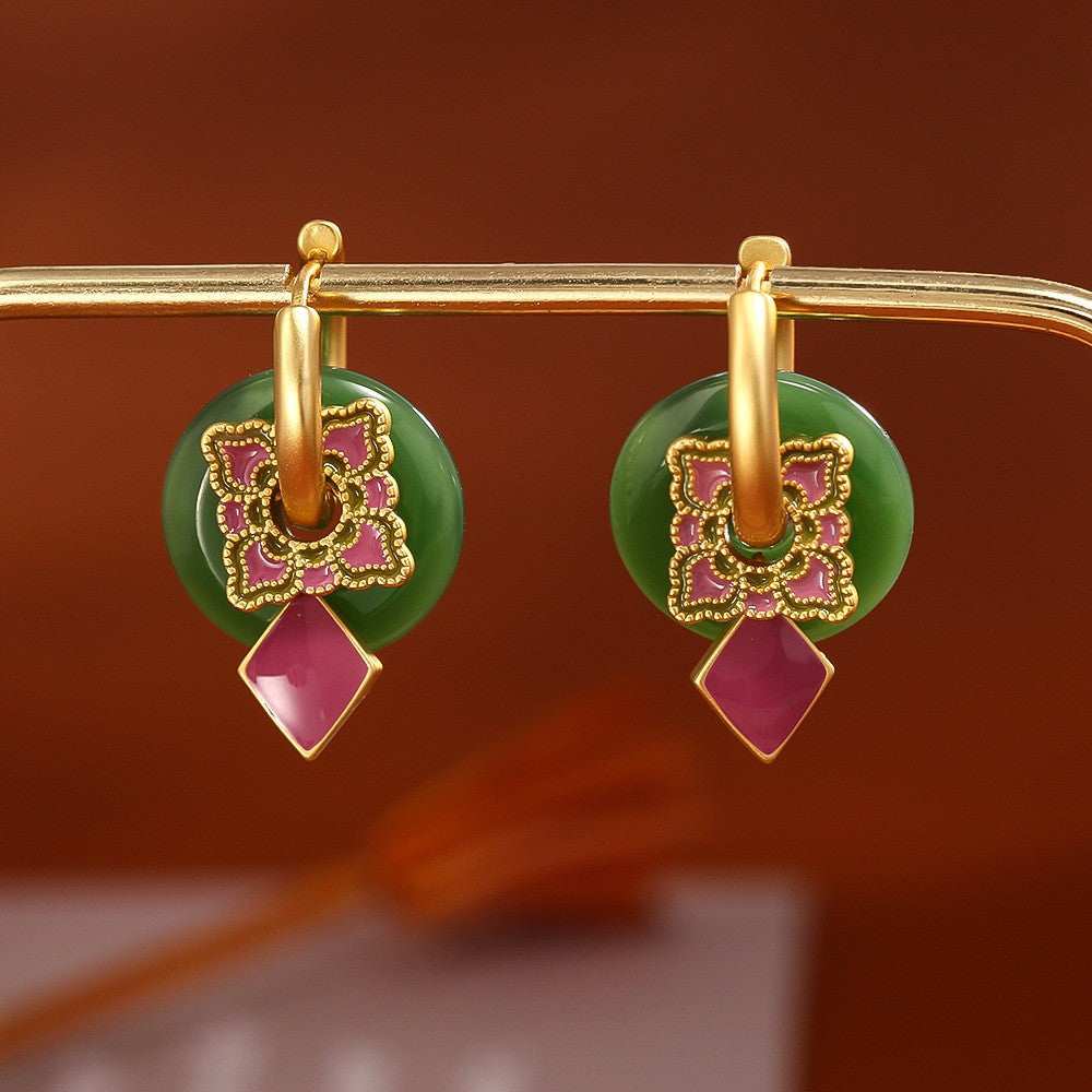 Glazed Fan-shaped Female Niche Advanced Design Multiple Ways Earrings