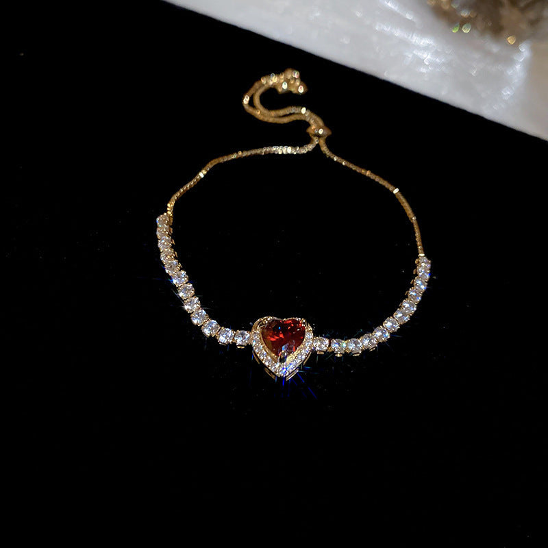 Women's Delicate Heart Zircon Adjustable Light Luxury High Sense Design Niche Bracelets