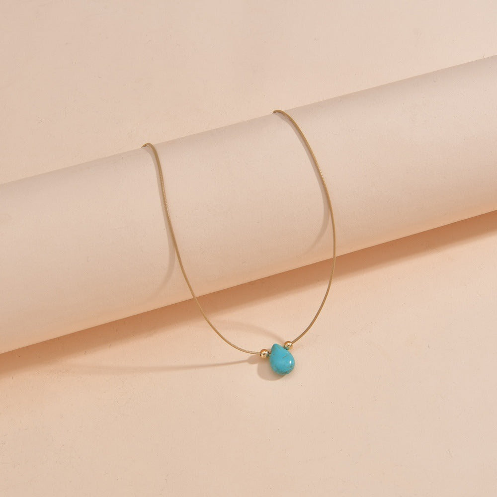 Bohemian Ethnic Style Drop-shaped Turquoise Waterproof Wax Line Necklace