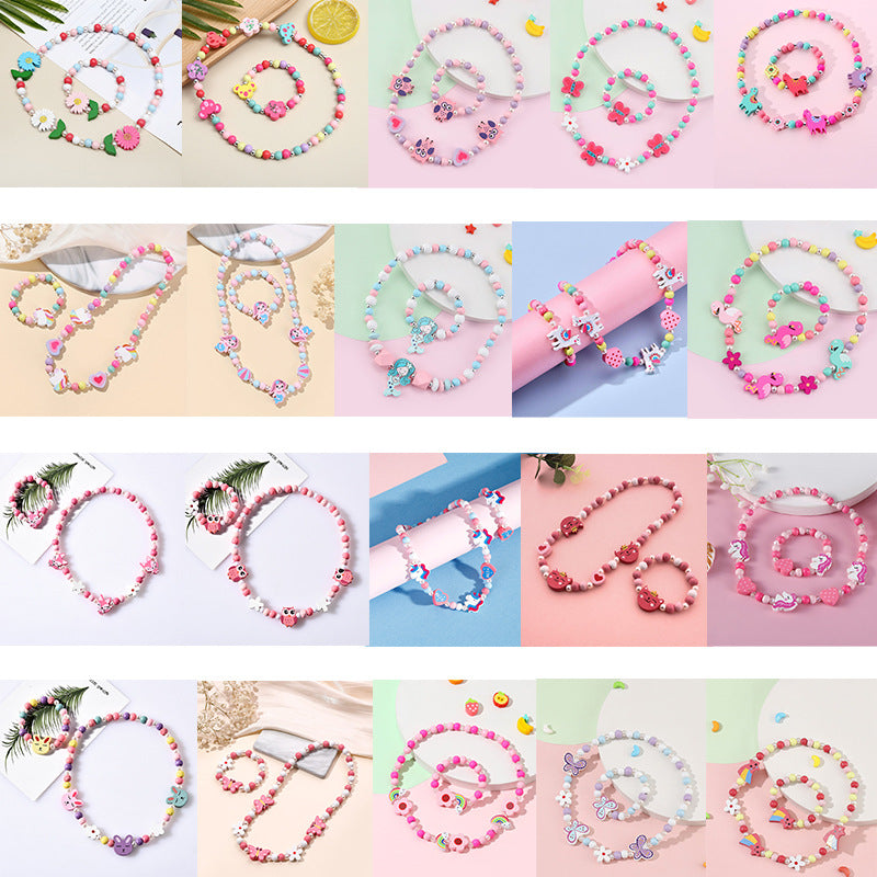 Children's Mixed Color Beaded Wooden Bead Handmade Bracelets