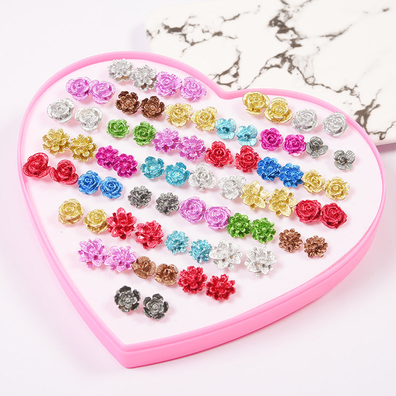 Women's Flower Love Heart Not Allergic To Stud Earrings