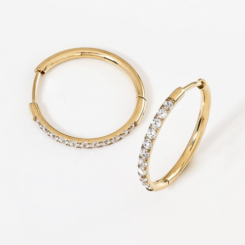 High Quality Carved Stainless Steel Studded With Zircon Titanium Earrings