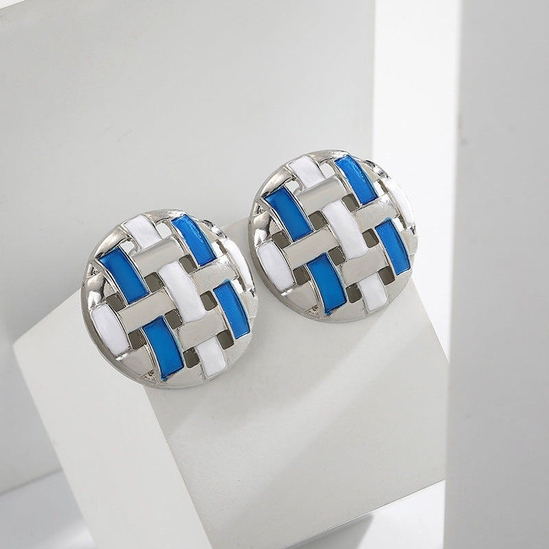 Sier Needle Retro Woven Hollow Out Stitching Contrast Color Round Rings