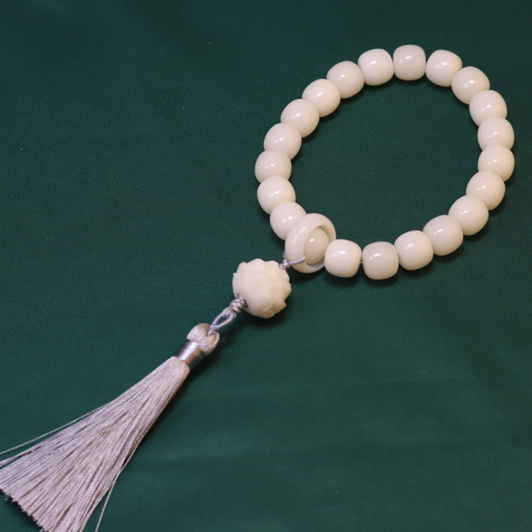 Women's & Men's Corypha Jade Bodhi Root Old Barrel Beads Flexible Tassel Boxwood Bracelet