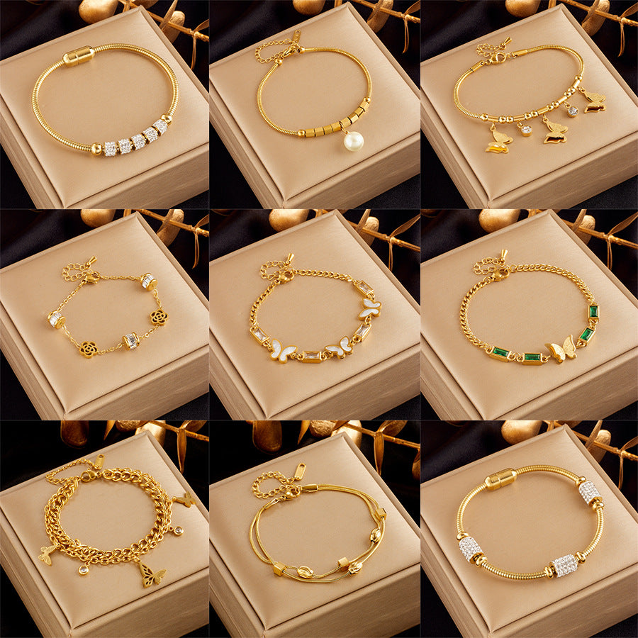 Light Luxury Temperament Gold-plated Butterfly Pearl Flower Bracelets