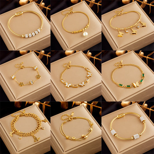 Light Luxury Temperament Gold-plated Butterfly Pearl Flower Bracelets