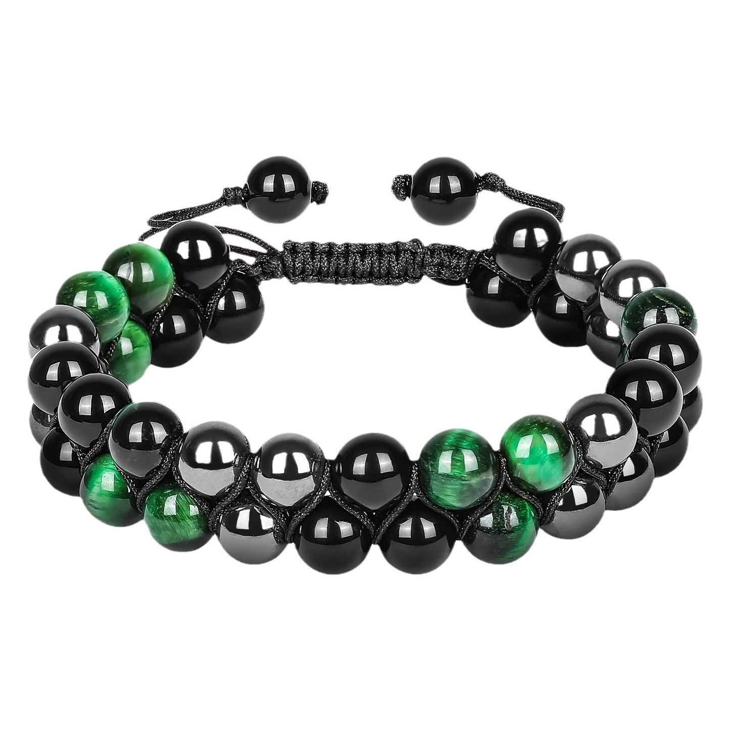 Women's & Men's Cat's Eye Green Pine Red Pattern Black Silk Phantom Natural Bracelet