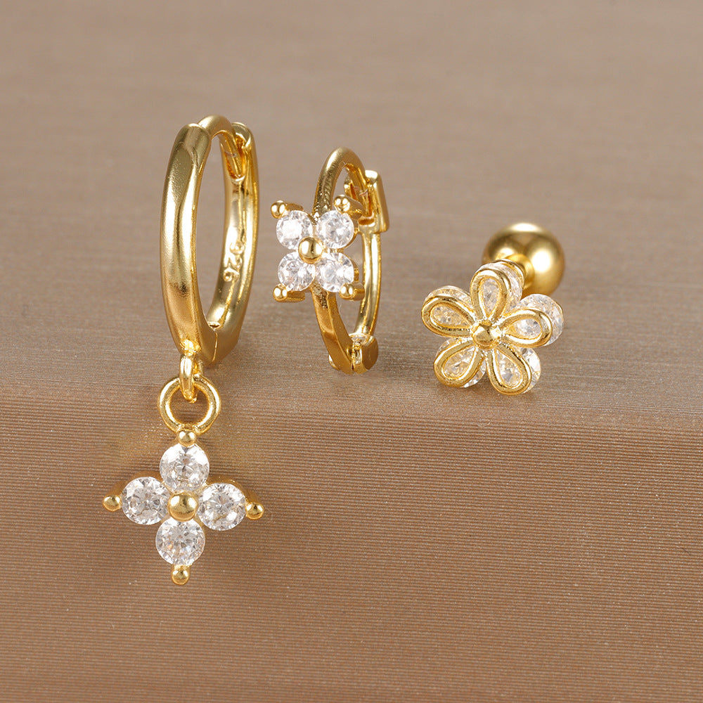 Women's Ear Micro Inlaid Zircon Flower Suit Light Rings