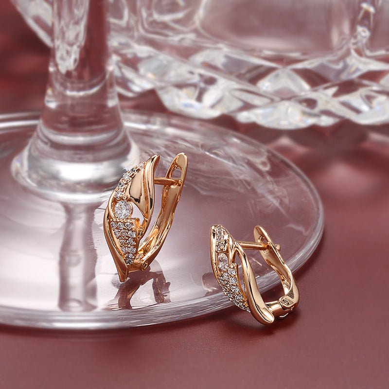 Small Commodity Temperament Rose Gold Zircon Earrings