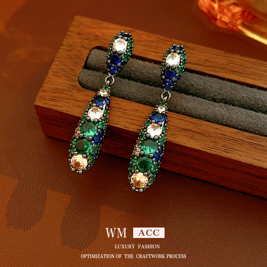 Sier Needle Inlaid Zircon Water Drop Light Luxury Earrings