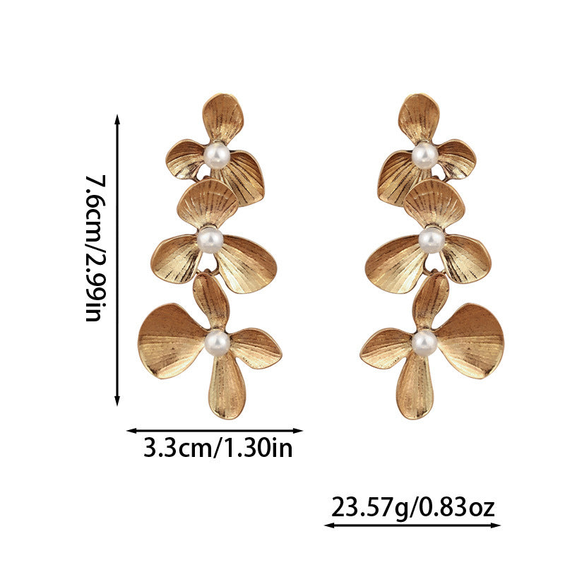 Long Alloy Flower Tassel Elegant Retro Stud Earrings