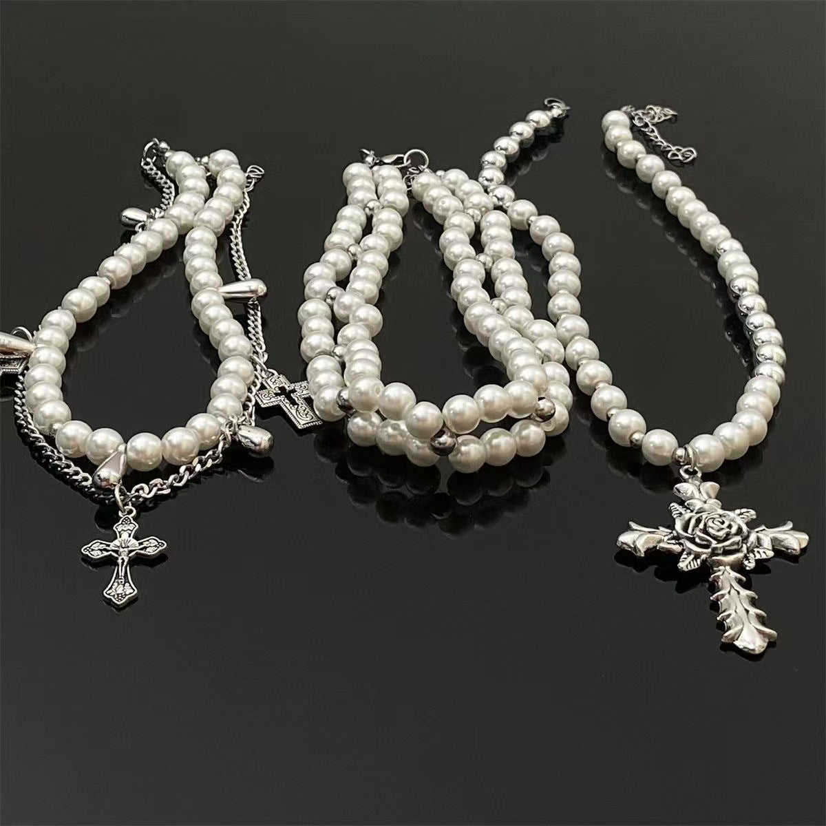Women's Baroque Pearl Cross Twin For Special Interest Light Luxury Temperament Necklaces