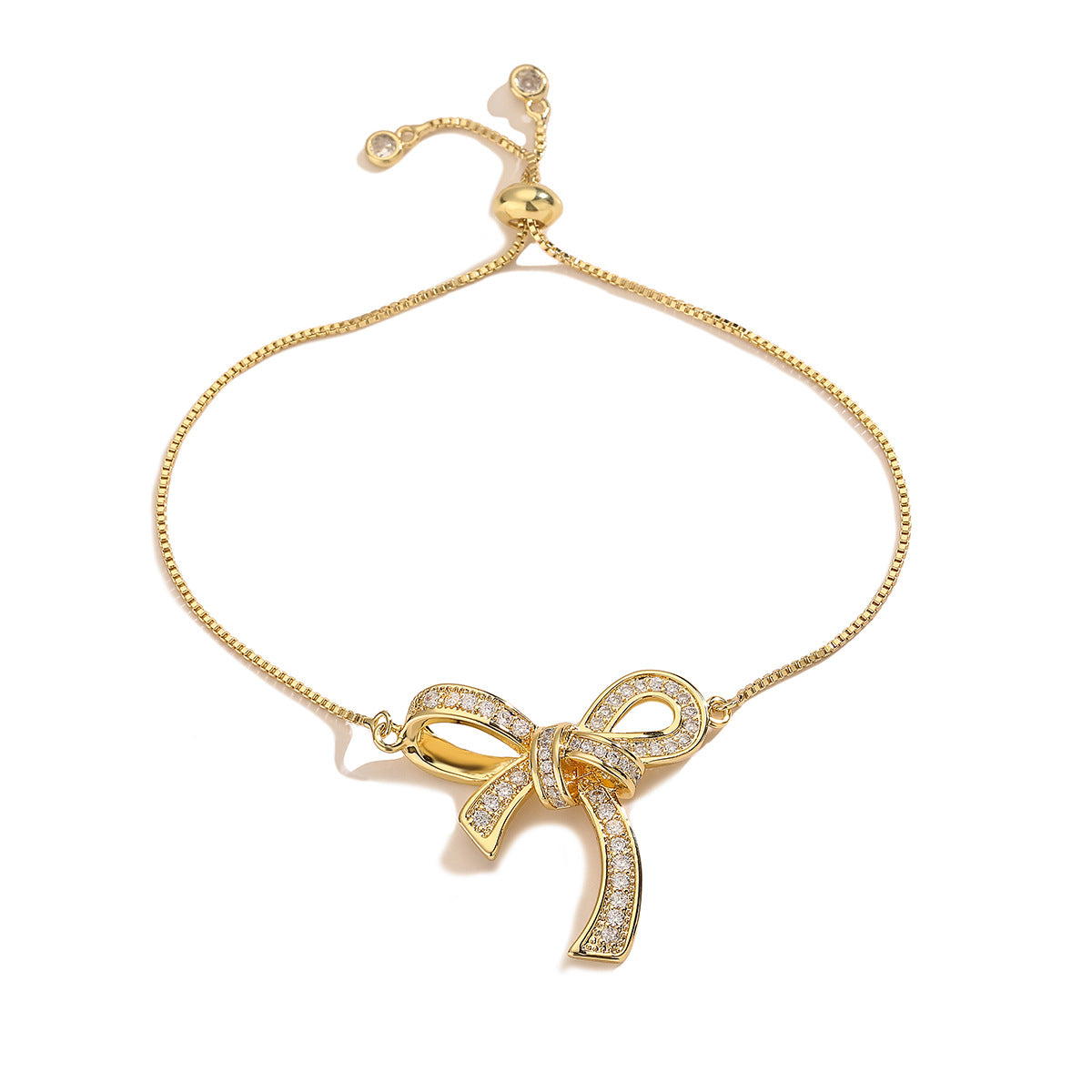 Copper Gold Plated Zircon Bow Charm Bracelets