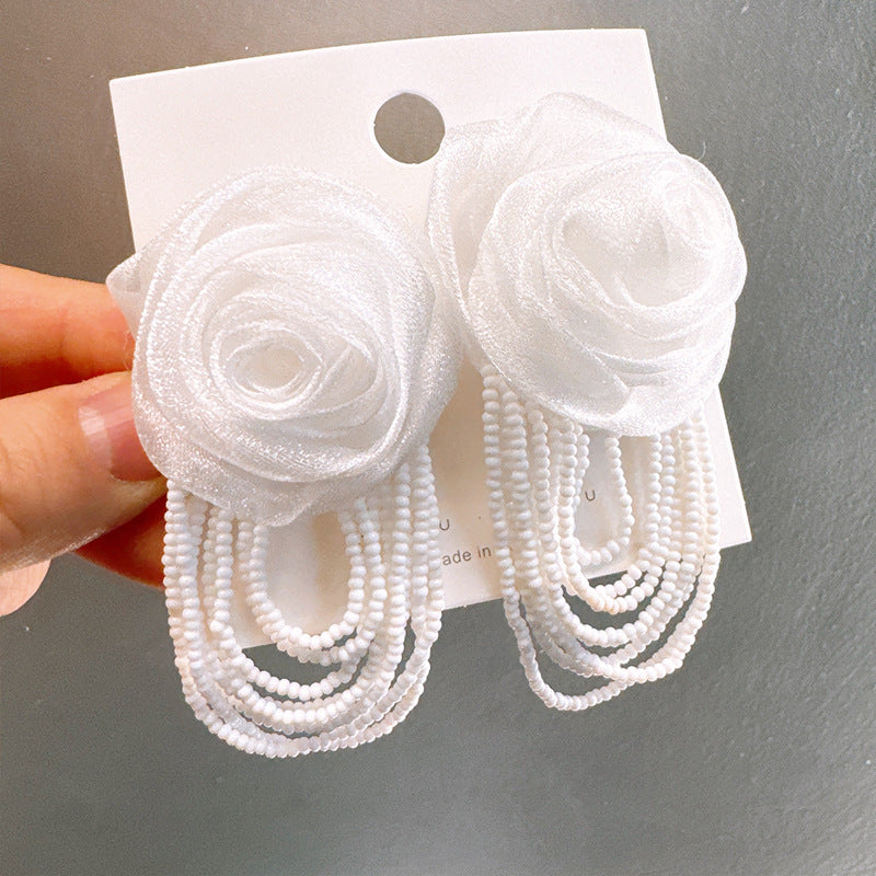 High Grade Mesh Rose Tassel Temperament Earrings