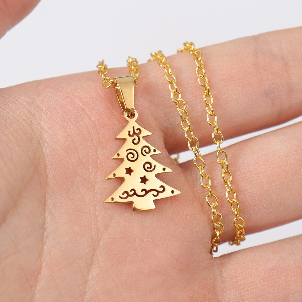 Stainless Steel Santa Christmas Tree Stylish Simple Necklaces
