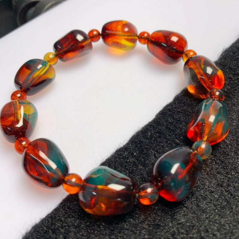 Blue Amber Bead Water Purification High Quality Blood Silk Three-color Bracelet