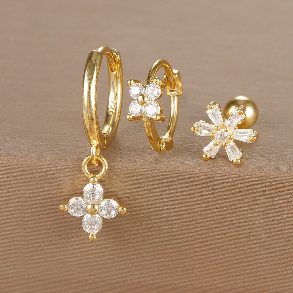 Women's Ear Micro Inlaid Zircon Flower Suit Light Rings