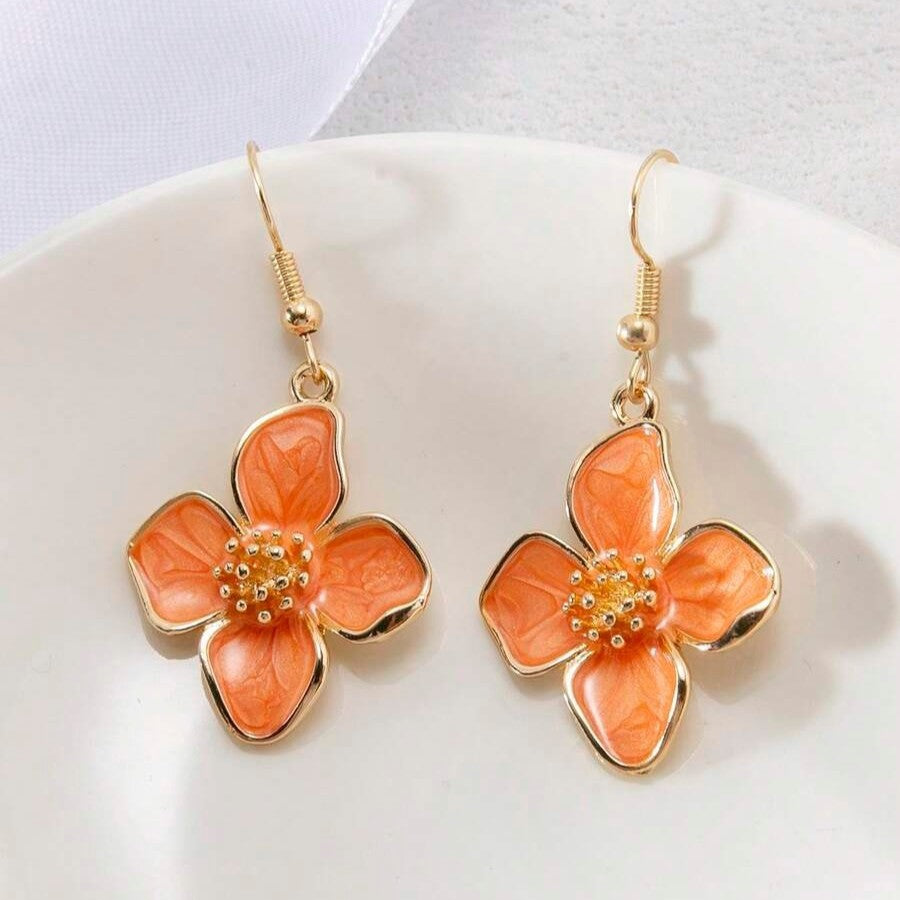 Women's Simple Design Glaze Flowers For Vacation Style Colorful Flower Ear Hook