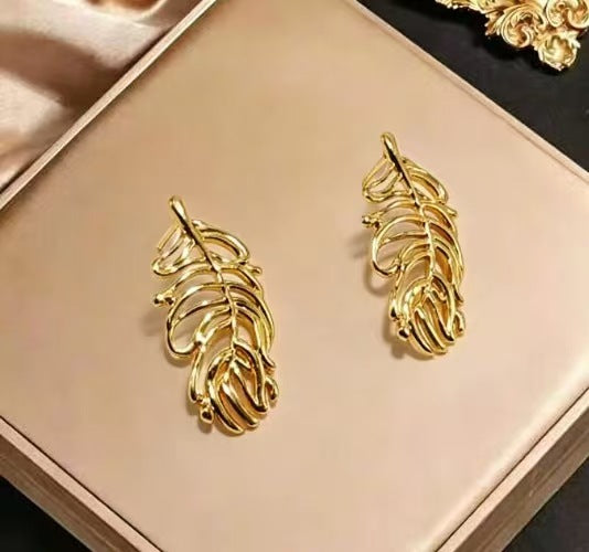 Vintage Stainless Steel Gold Unique Design Earrings