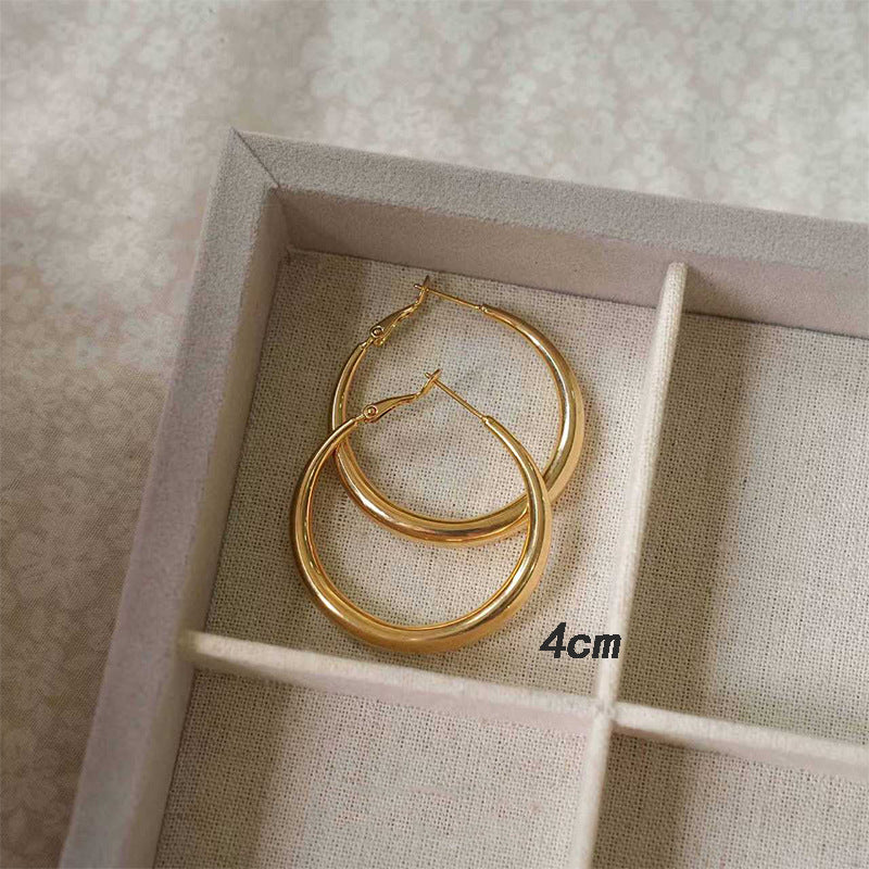 Women's High-grade Style Beautiful Circle Metal Large Simple Round Ear Earrings