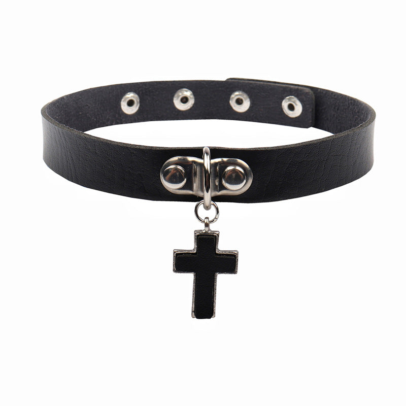 Gothic Leather Punk Cross Clavicle Chain Collar