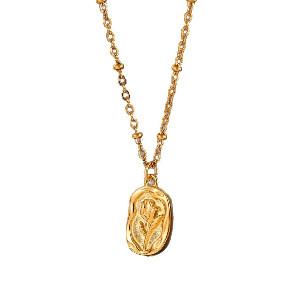 Women's Stainless Steel Rose Suite Titanium Gold Waterproof Jewelry Set