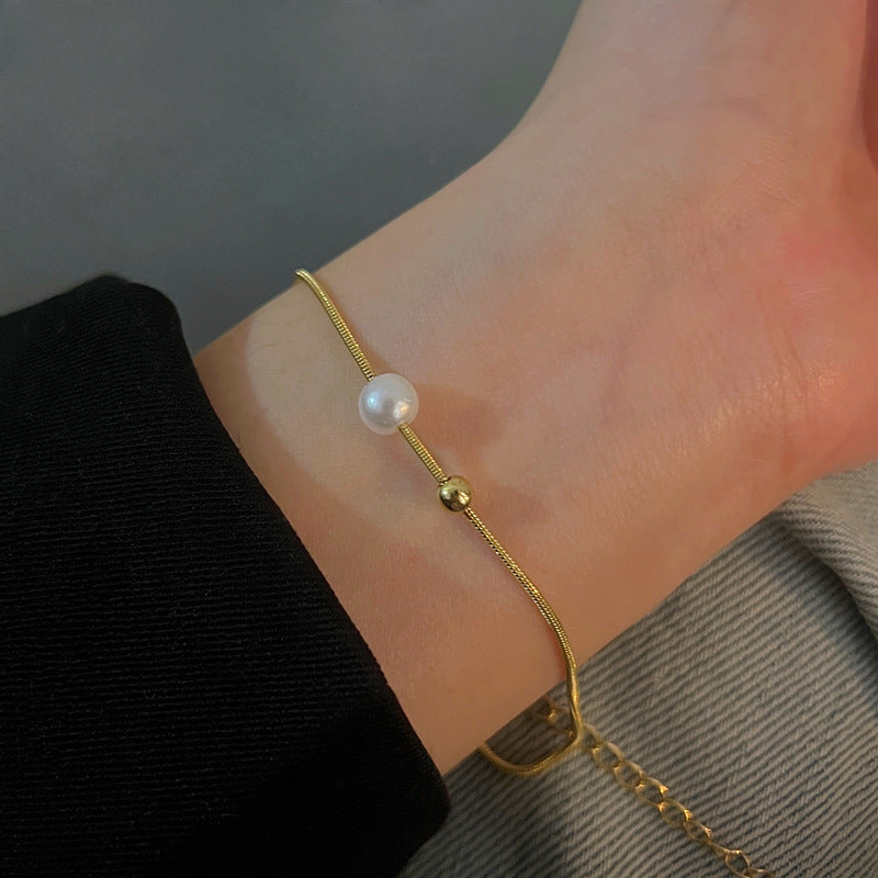 Women's Exquisite Sterling Sier Snake Bones Chain Ball Stitching Asymmetric Light Bracelet