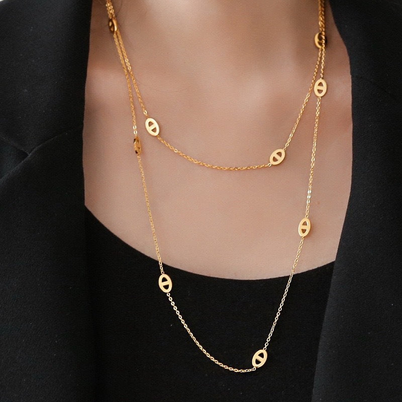 Extended Double Layer Pig Nose Twin Necklace