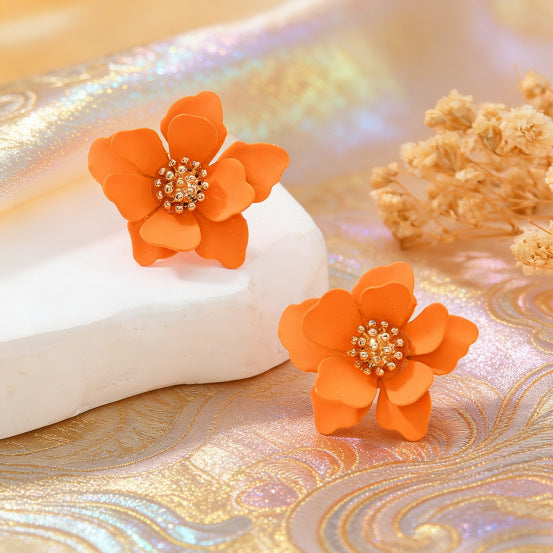 Morandi Three-dimensional Petals Ear Gentle Atmosphere Earrings