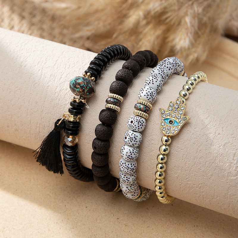 Women's Bohemian Vacation Style Twin Design Sense Glass Beads Stretch Bracelet