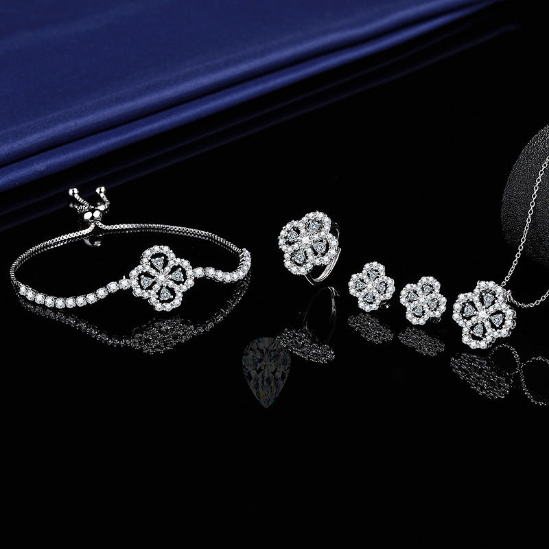 Women's Blue Red Yellow Green Purple White Gemstone Zircon Princess Jewelry Set