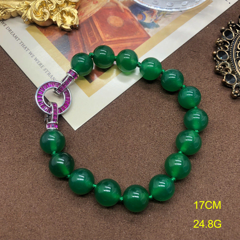 Chinese Ancient Style Green Agate Jade Beads Necklaces