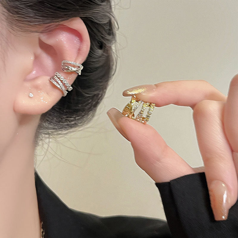 Cold Style Round Zircon Ear Clip Light Luxury Earrings
