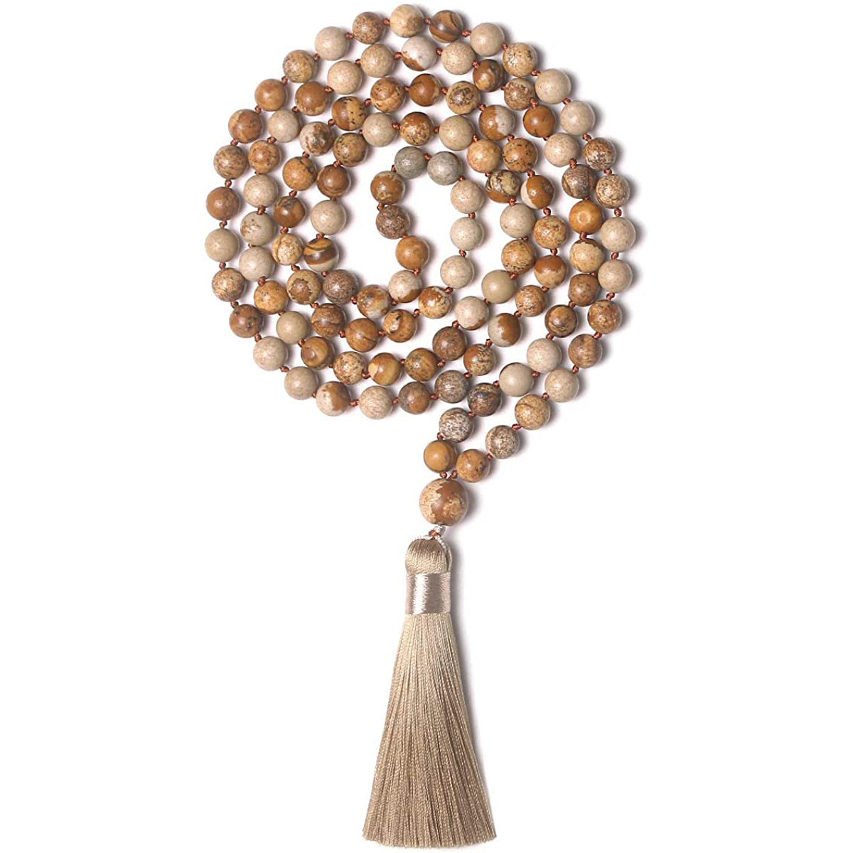 Three-color Tiger Eye Knotted Tassel Obsidian Green Jasper Blue San Necklace
