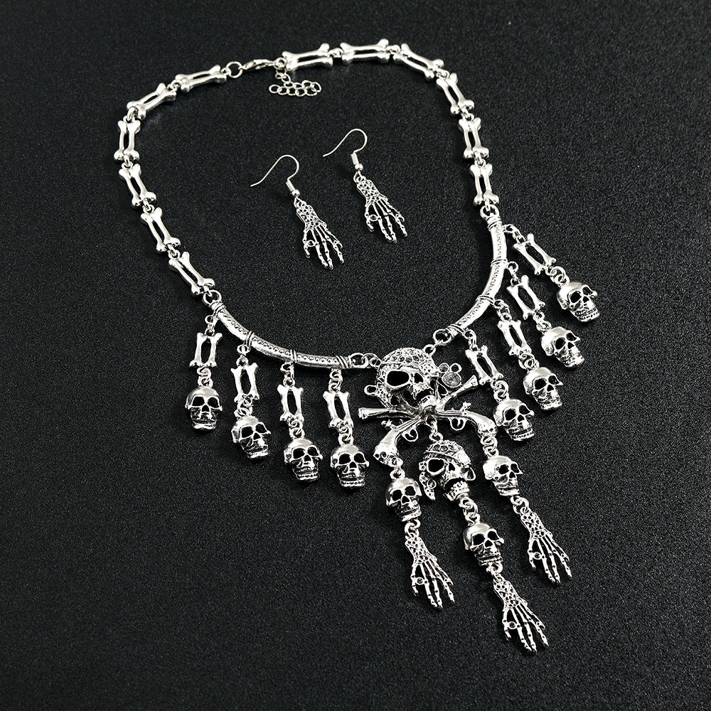 Women's Profile Retro Halloween Skull Ghost Head Necklace