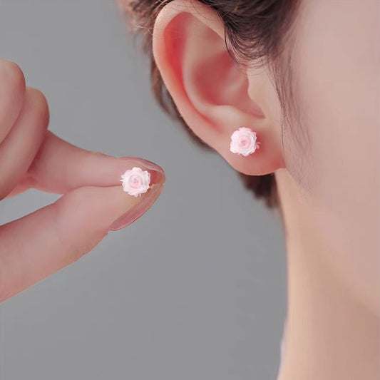 Women's Sterling Sier Gradient Camellia Retro Simple Flower Stud Earrings