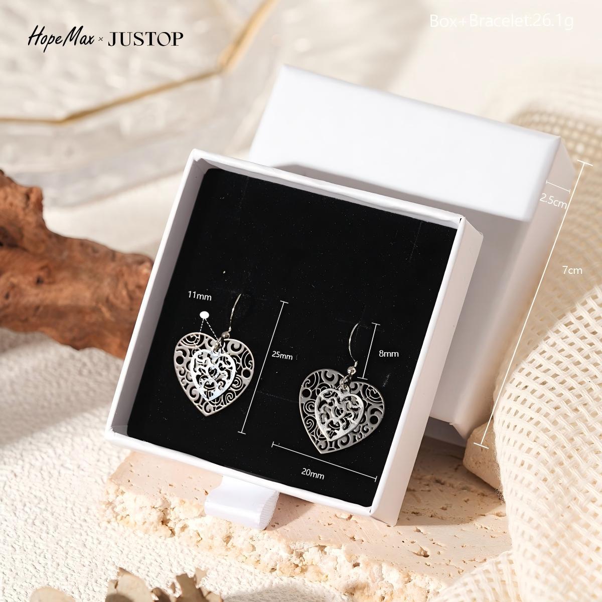 Hollow Heart-shaped Black Gold Two-tone Eardrops Stud Earrings