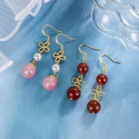 Women's Ancient Imitation Rose Chalcedony Red Agate Skirt Trendy Cheongsam Sweet Ear Hook