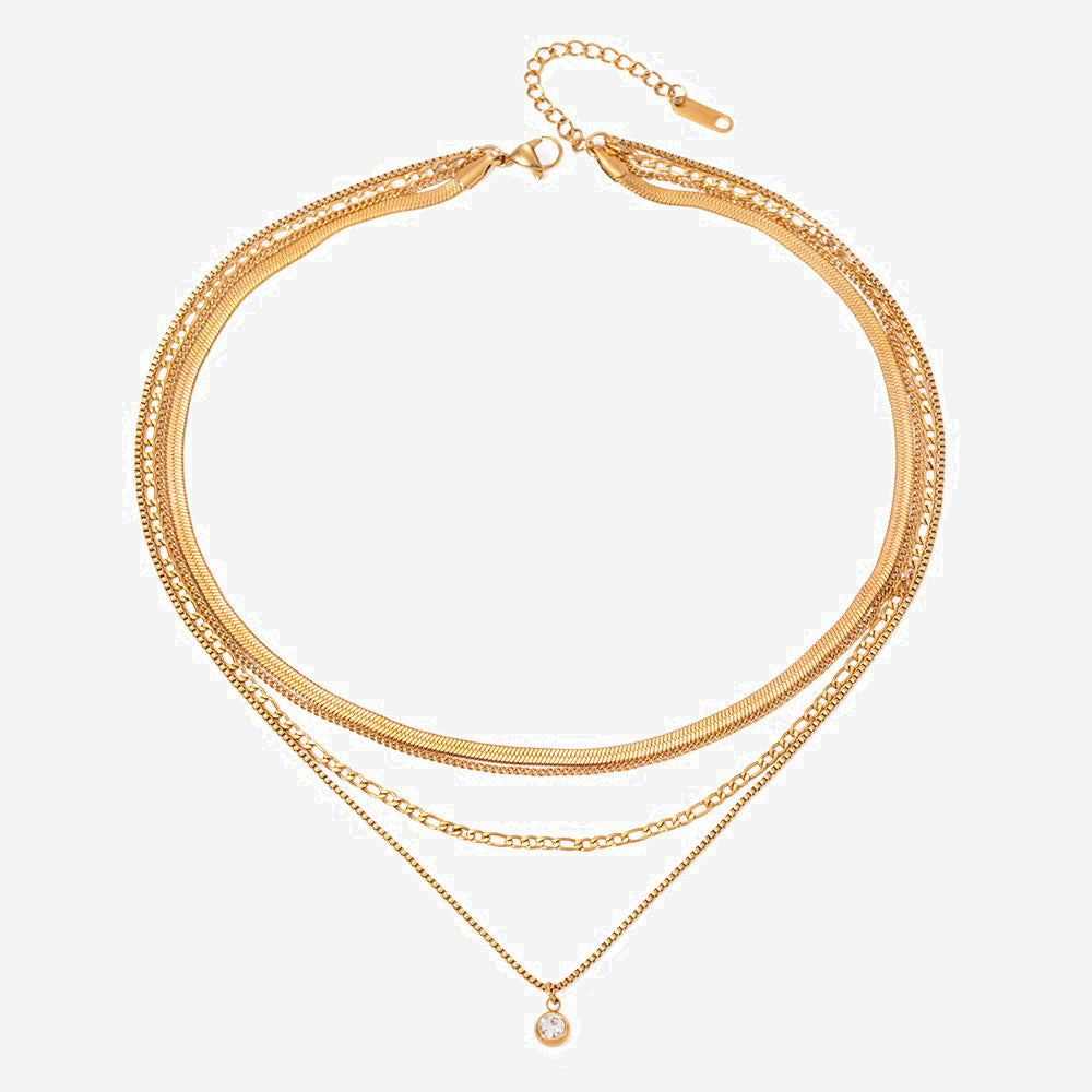 Fashion Gold Stainless Steel Chain Diamond Necklace