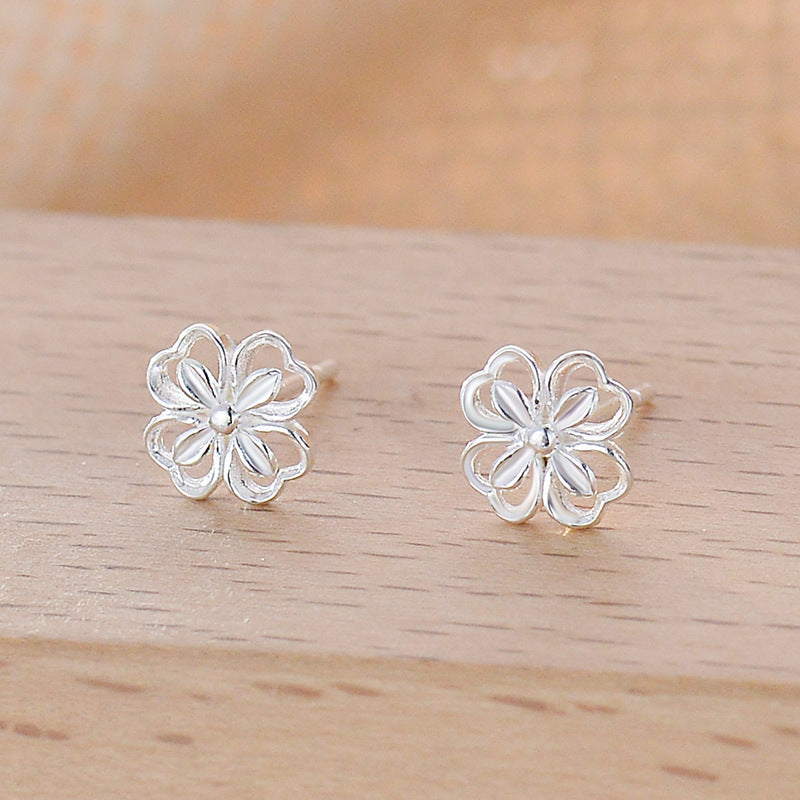 Women's Leaf Clover Ear Mori Style Fresh Hollow Flower Screw Twist Earrings