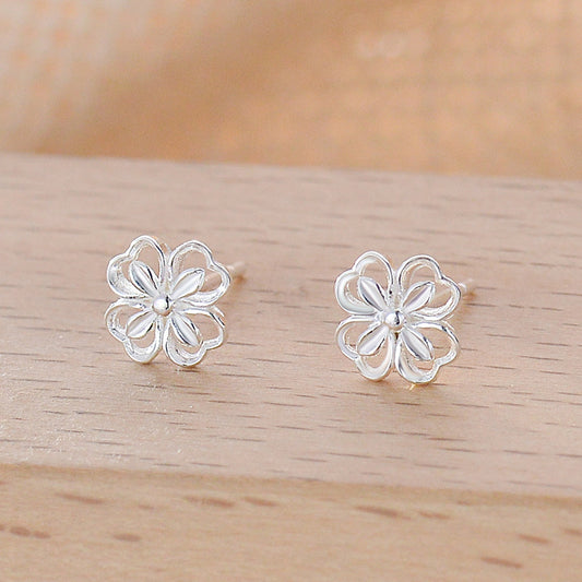 Women's Leaf Clover Ear Mori Style Fresh Hollow Flower Screw Twist Earrings