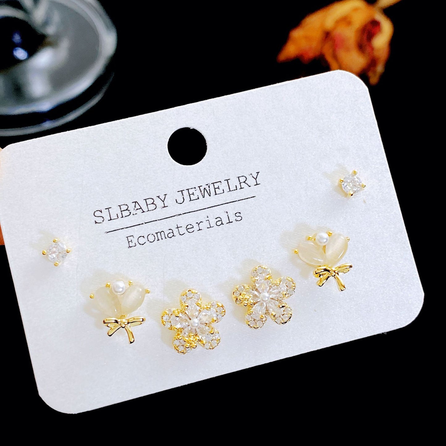 Micro Inlaid Zircon Pearl Commuter Three Pairs Earrings