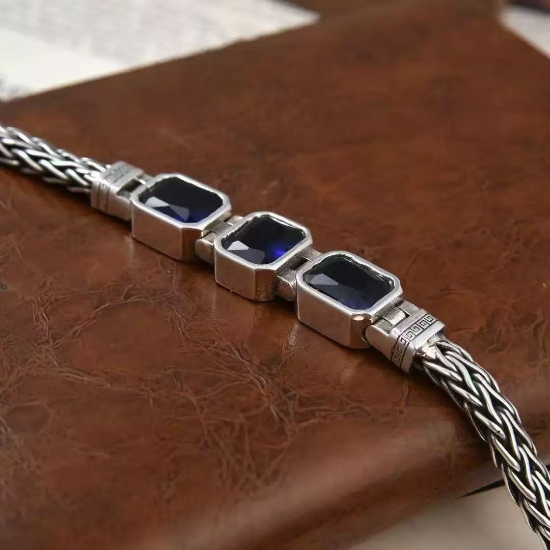 Men's Personality Woven Stone Blue Diamond Style National Hipster Design Ethnic Bracelet