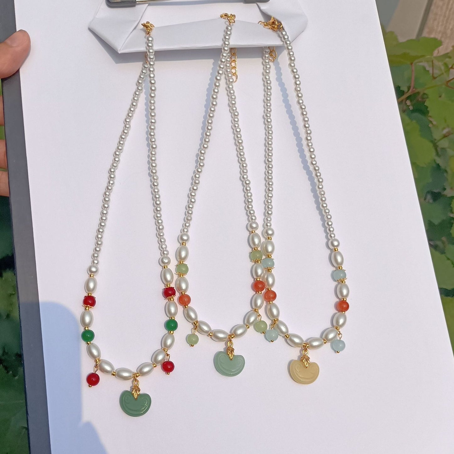 Women's Style Pearl Of Precious Stones Colored Glaze Tang Song Necklace
