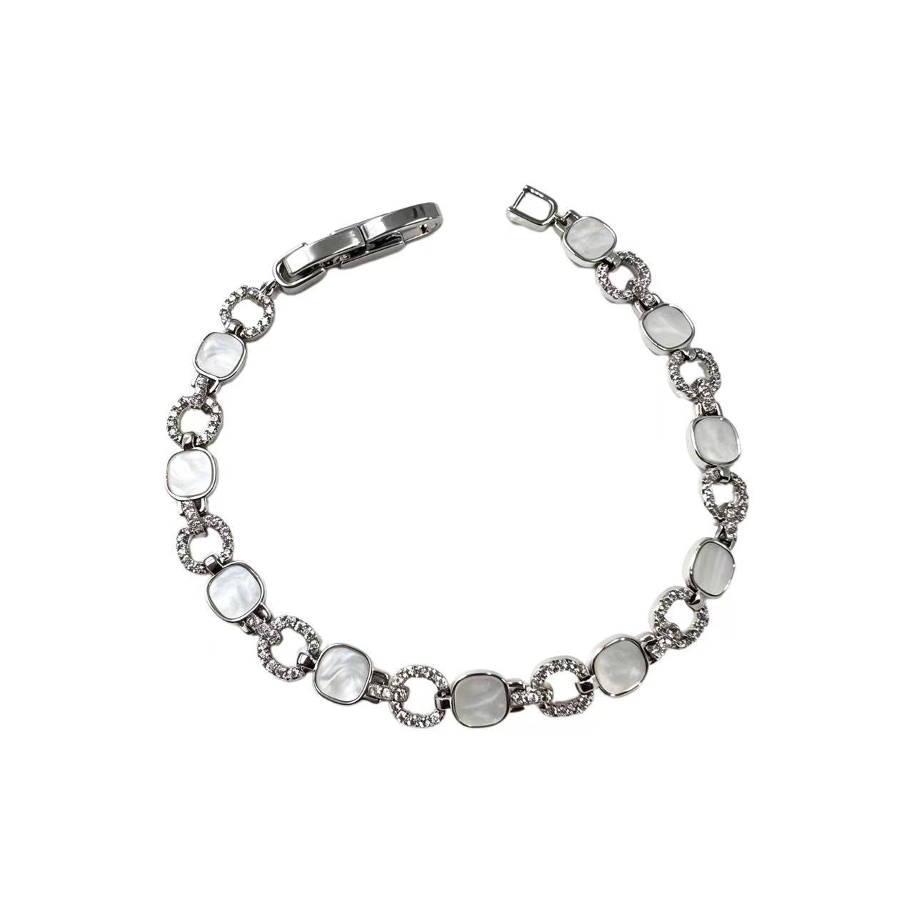 Women's Lux White Shell Full Rhinestone Zircon Sier Bracelets