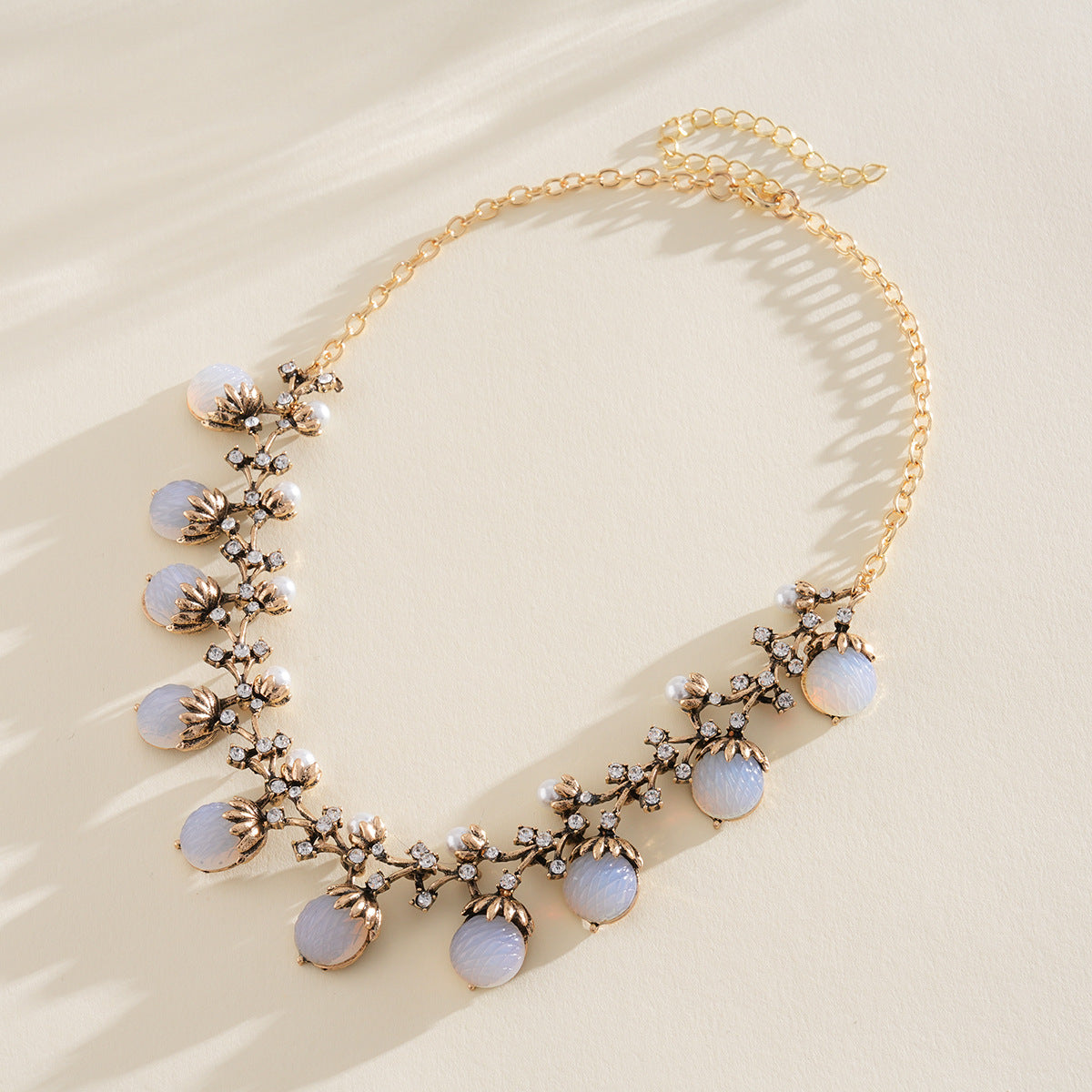 Style Turquoise Blue Diamond Flower Ear Light Luxury Minority Clavicle Necklaces